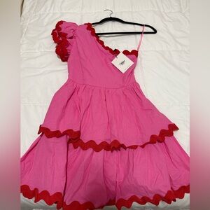 Hello Molly pink dress with red trim